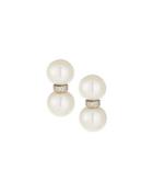 14k Double Saltwater Pearl & Diamond Drop Earrings