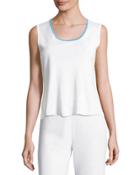 Contrast-trim Scoop-neck Knit Tank, White/ocean