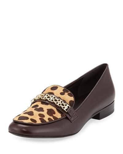 Gemini Link Calf-hair Loafer, Coconut/leopard