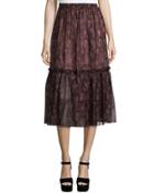Tiered Peasant Midi Skirt, Bordeaux