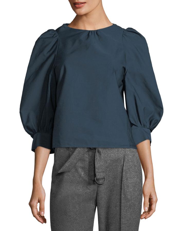 Florentine Puff-sleeve Cotton-linen Blouse