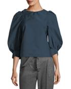 Florentine Puff-sleeve Cotton-linen Blouse