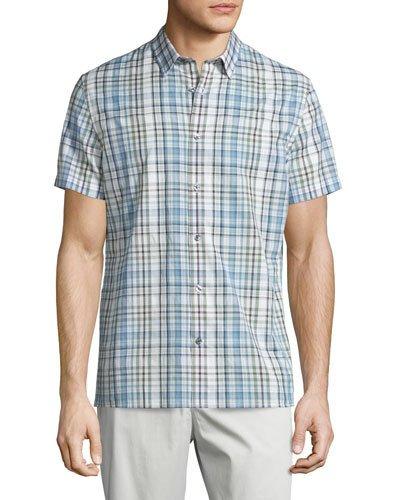 Melrose Plaid Short-sleeve Shirt, White/blue