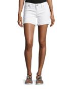 Frayed-cuff Denim Shorts, Optic White