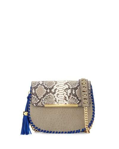 Grace Leather Snake-embossed Saddle Bag, Taupe