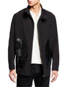 Men's Zip-front Bomber Jacket With Leather Pockets