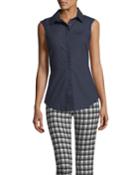 Button-front Sleeveless Poplin Shirt W/