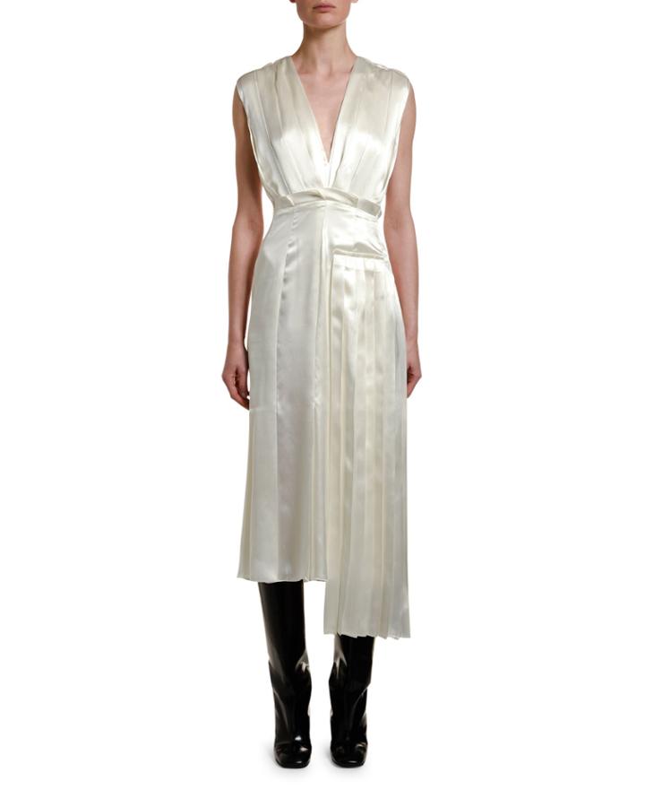 Pleated Satin V-neck