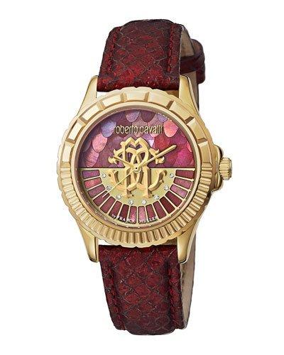 35mm Logo Dial Watch W/ Leather Strap, Burgundy