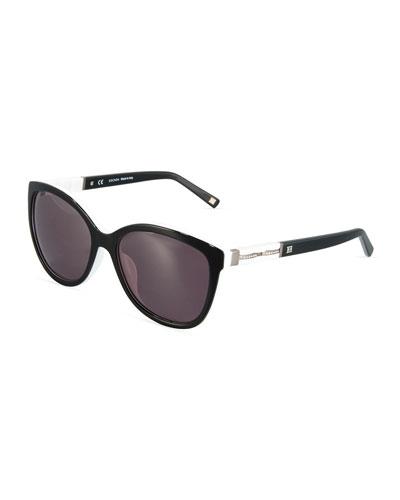 Modified Cat-eye Plastic Sunglasses, Black/white