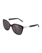 Modified Cat-eye Plastic Sunglasses, Black/white