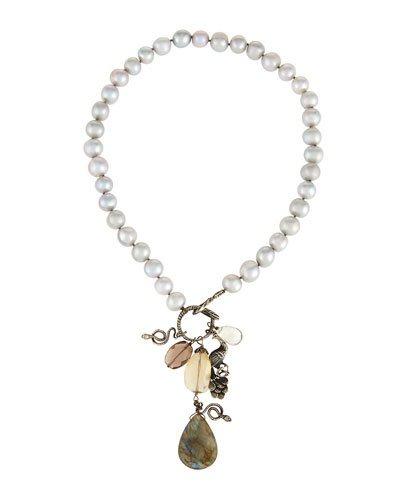 Freshwater Pearl & Mixed Stone Ouroboros Pendant Necklace