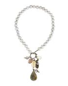 Freshwater Pearl & Mixed Stone Ouroboros Pendant Necklace