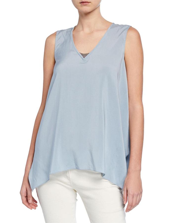 High-low Sleeves Top W/ Beaded Inset