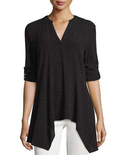 Handkerchief Hem Crepe Blouse, Black