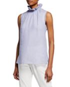 Micro-stripe Ruffle-collar Cotton Voile Tank