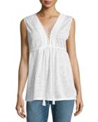 Embroidered Knit Jersey Top, White