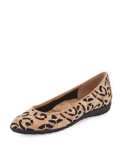 Bella Laser-cut Cork Ballerina Flat, Natural/black