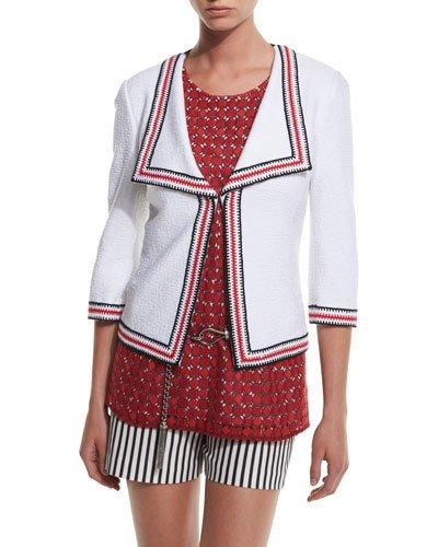 Clair Striped-trim 3/4-sleeve Jacket, Bianco/multi