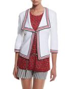 Clair Striped-trim 3/4-sleeve Jacket, Bianco/multi