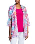 Petite Floral Frenzy Burnout Side-fall Open-front Cardigan