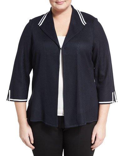 Contrast-trim Mesh-knit Jacket, Black/white,
