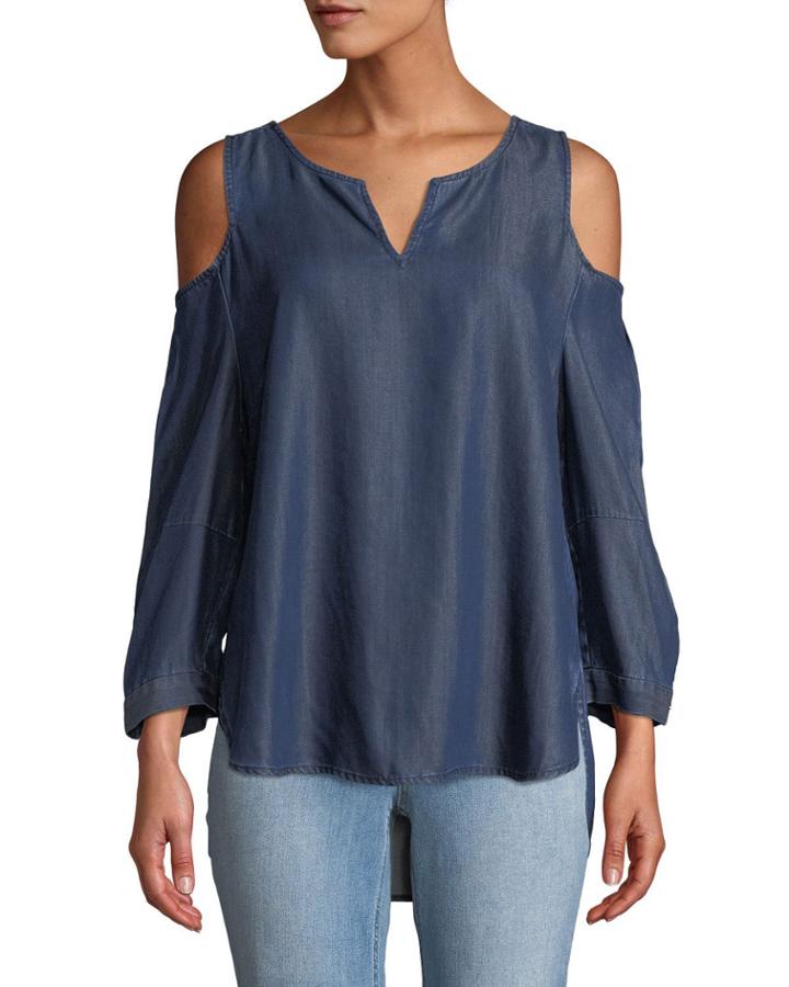 Agnes Cold-shoulder Chambray Blouse