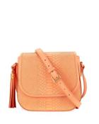 Kelly Snake-embossed Saddle Bag, Orange