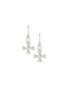 18k White Gold Tiny Maltese Cross Diamond Drop Earrings