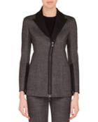 Sean Zip-front Stretch-wool Tweed Jacket W/ Patch Pockets