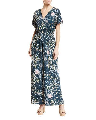 Moody Short-sleeve Floral Jumpsuit