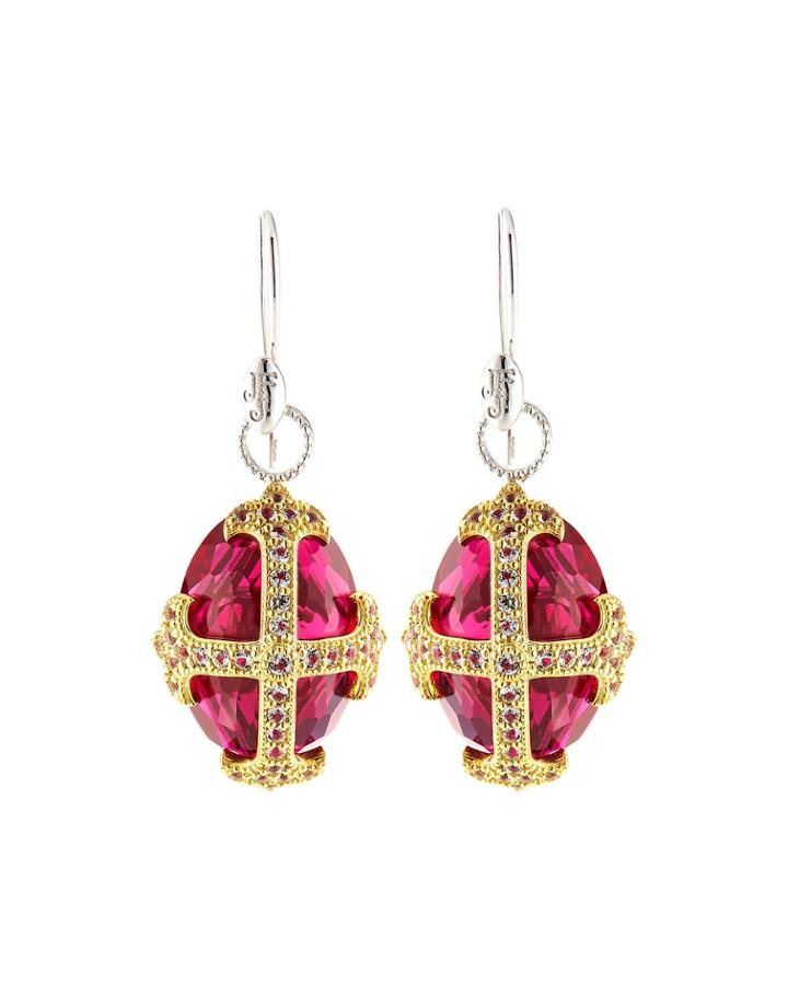 Fleur-over-stone Drop Earrings In Red Quartz
