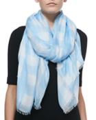 Oscar De La Renta Buffalo Check Modal/cashmere Scarf, Wedgwood, Women's, Wedgewood