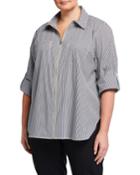 Plus Size Striped Zip-front Boyfriend Tunic
