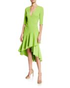 Surplice Elbow-sleeve High-low Flounce-skirt Dress