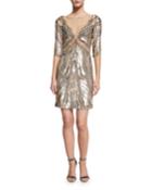 Half-sleeve Embellished Sheath Dress, Dawn Gold