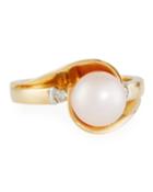14k Gold Wrapped Pearl & Diamond Ring,