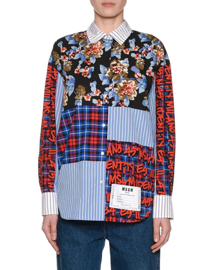 Plaid Patch Button-front Top