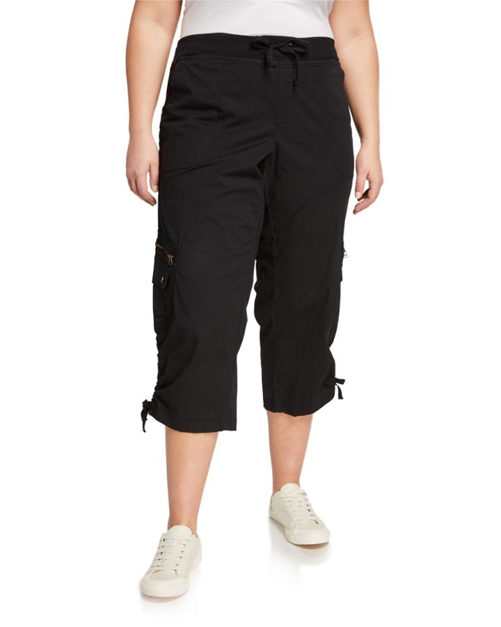 Plus Size Cocoa Drawstring Cropped Pants, Black, Women's