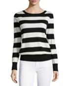 Neiman Marcus Striped Cashmere V-back Top, Women's, Size: X-large, Black/white