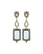 Pave Aqua Crystal Geometric Triple-drop Earrings