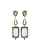 Pave Aqua Crystal Geometric Triple-drop Earrings