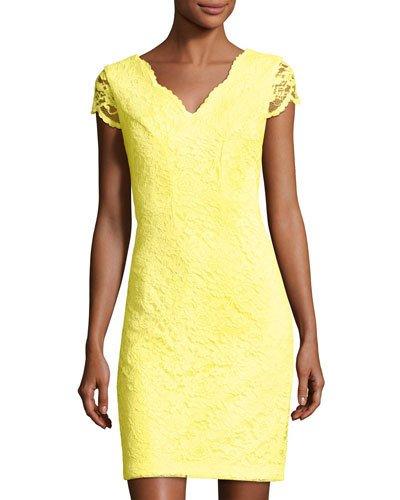 Floral-lace Sheath Dress, Yellow
