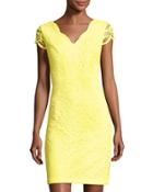 Floral-lace Sheath Dress, Yellow