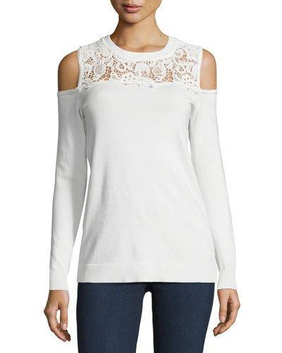 Lace-yoke Cold-shoulder Knit Top