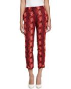 Floral Slim-fit Ankle Pants, Red