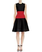Colorblock Jacquard Fit-and-flare Dress, Black/red