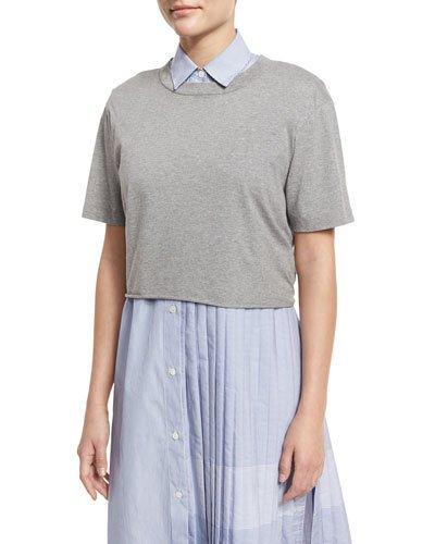 Lara Cropped Heathered Jersey Tee, Gray