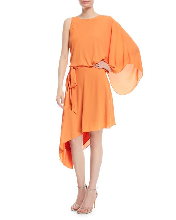 Asymmetric Flowy Cowl-back Dress