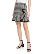 Gingham Pattern Faux-wrap Ruffle Fringe